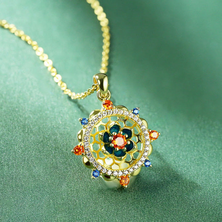 Buddha Stones 925 Sterling Silber Lotusblume Bunte Zirkon Neuanfang Halskette Anhänger - image 1