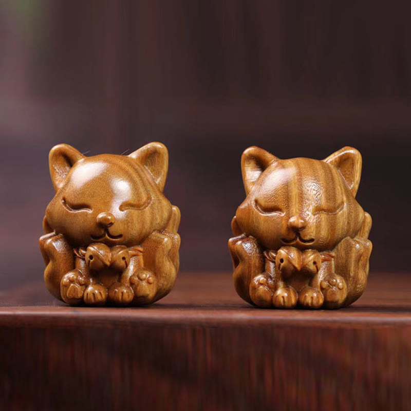 Buddha Stones, Mini-Neunschwänziger Fuchs, Elfenbein, Frucht, Sandelholz, grünes Sandelholz, Segensdekoration