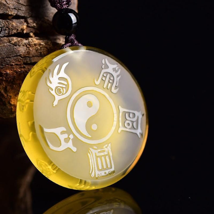 Buddha Stones, Taoismus, fünf heilige Berge, Yin-Yang-Symbol, Liuli-Kristall, Gleichgewicht, Halskette, Anhänger, Schlüsselanhänger - Gelbe Liuli-Halskette - image 9