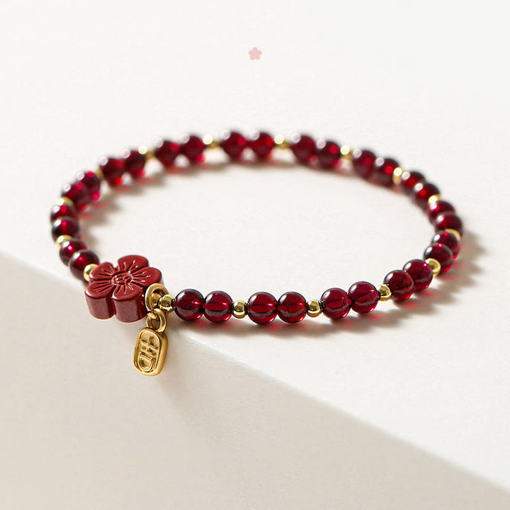 Buddha Stones 14K Gold Natürliches Granat-Zinnober-Blumen-Ruhe-Armband - image 3