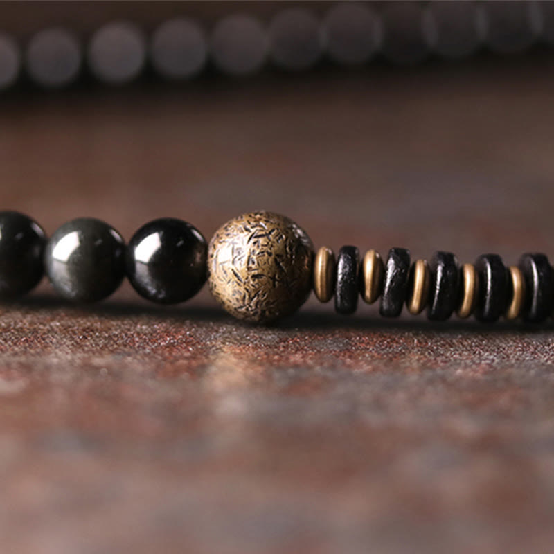 Buddha Stones Regenbogen-Obsidian-Ebenholz-Kupfer-positives mehrschichtiges Armband