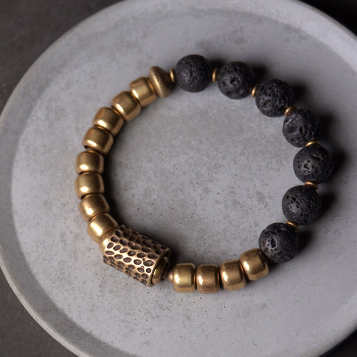 Buddha Stones ​​Lavastein Regenbogen-Obsidian Messing Unterstützungs-Heilarmband - image 1
