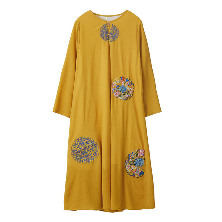 Buddha-Steine-Stickerei, langärmeliges Midikleid, Meditation, spirituelle Zen-Praxis