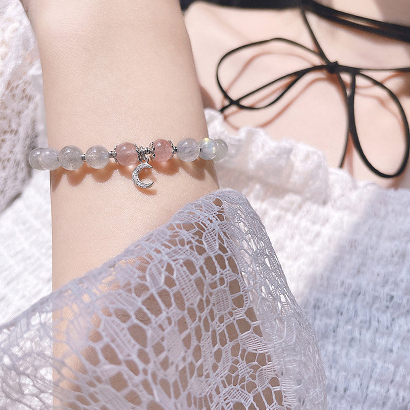 Buddha Stones Erdbeerquarz-Mondstein-Glücks-Mond-Charm-Armband - image 4
