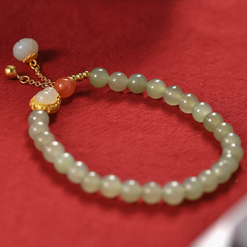 925 Sterling Silber Hetian Jade Kürbis Lotus Fülle Glücksarmband - image 8