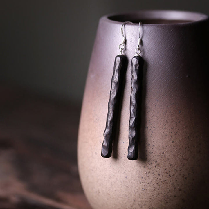 Buddha Stones 925 Sterling Silber Ebenholz Textur Balance Peace Tropfen Ohrhänger - image 11