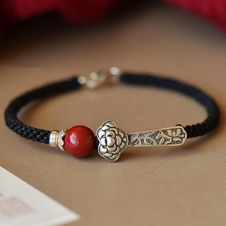 Buddha Stones 925 Sterling Silber Cinnabar Blessing String Armband - Schwarz (Armbandgröße 15-16 cm) - image 4