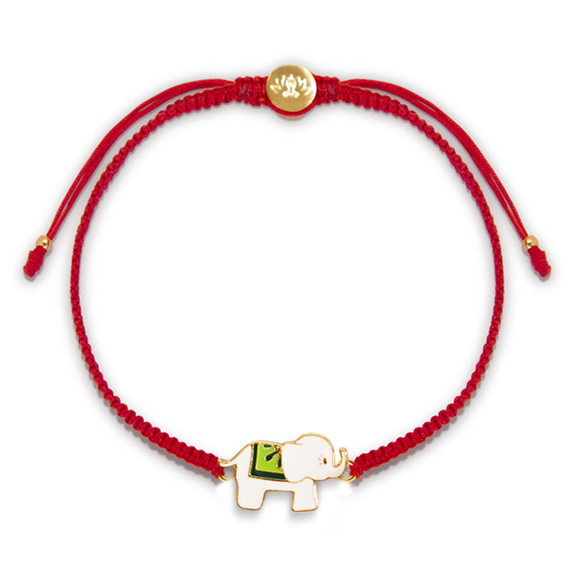 Buddha Stones Tibetisches handgefertigtes Armband aus 925er-Sterlingsilber, Glückselefant, rote Schnur