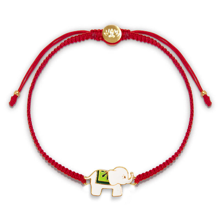 Buddha Stones Tibetisches handgefertigtes Armband aus 925er-Sterlingsilber, Glückselefant, rote Schnur