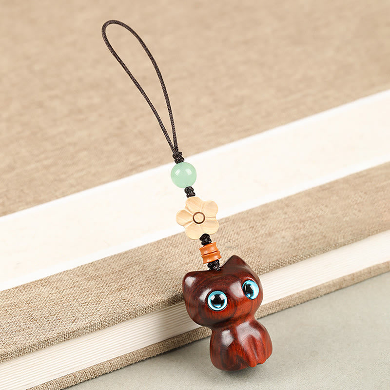 Buddha Stones, Mini-Schlüsselanhänger, kleines Blatt, rotes Sandelholz, Ebenholz, glückliche Katze, hübsches Kätzchen, Frieden, Schlüsselanhänger, Dekoration zum Aufhängen am Telefon - Telefon Hängende Dekoration - Kleines Blatt Rote Sandelholz Katze - image 17