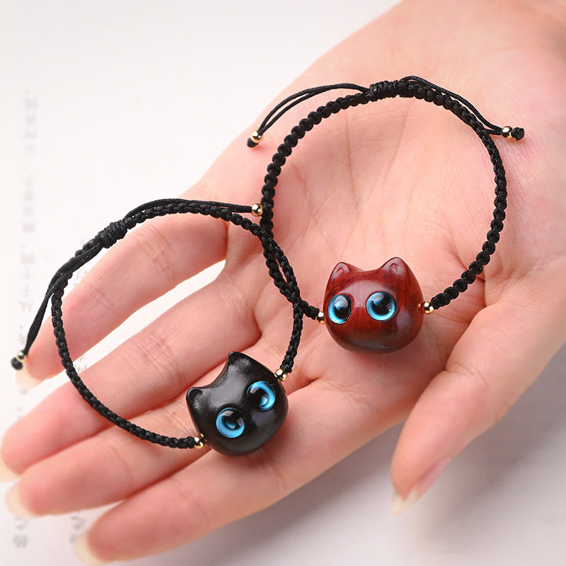 Buddha Stones, kleines Blatt, rotes Sandelholz, Ebenholz, süßer Katzenkopf, ruhiger Schutz, geflochtenes Armband - image 2