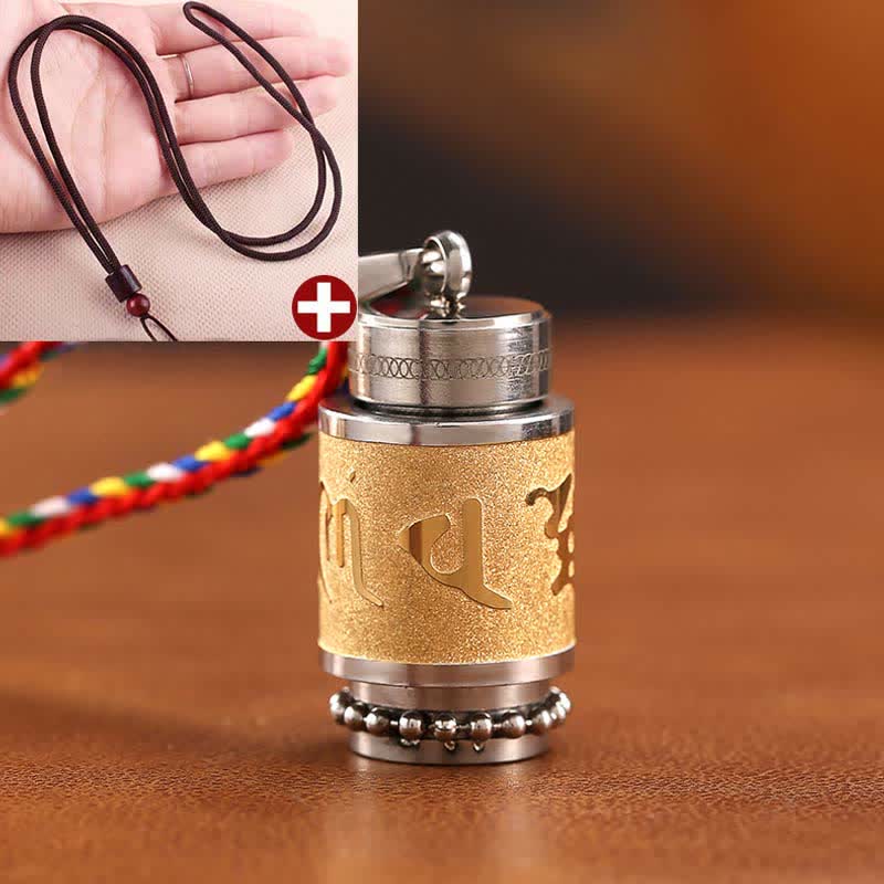 Buddha Stones ​​Tibet Om Mani Padme Hum Shurangama Mantra Titan Stahl Weisheit Amulett Halskette Anhänger - 1,4 x 2,4 cm - Gold - Braune Schnur - image 21