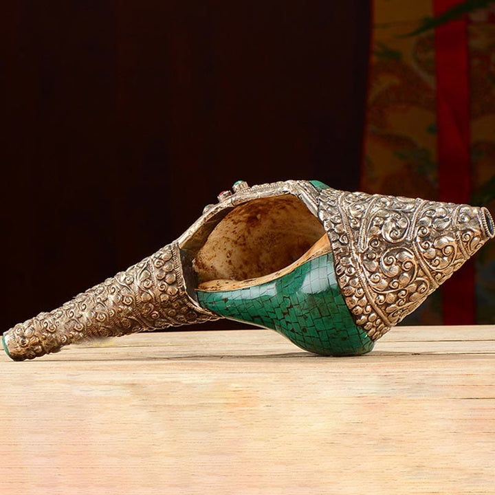 Tibetische handgefertigte gravierte Shankha Doppel-Dorje-Buddha-Muschelmuschel, Reichtum, positive Dekoration - image 5