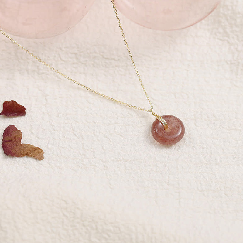 Buddha Stones 925 Sterling Silber Erdbeerquarz Heilende Positive Halskette - Gold - image 0