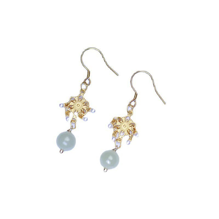 Glückstropfen-Ohrhänger mit Hetian-Jade-Blumenmuster, 14 Karat vergoldet - image 4
