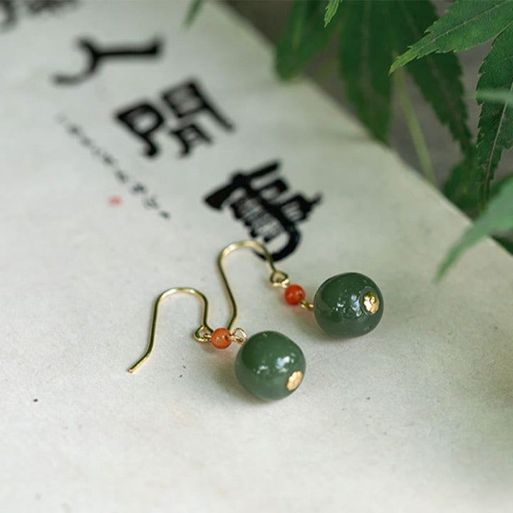 Buddha Stones 925 Sterling Silber vergoldet 14 Karat Gold Hetian Jade roter Achat Glück Tropfen Ohrringe - 14 Karat vergoldet - Grüne Jade - image 14