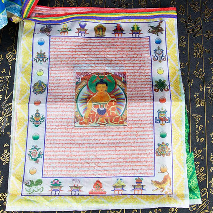 Tibetische 5-Farben-Windpferd-Buddha-Tara-Schriften, heilende, glückverheißende Outdoor-Gebetsfahne