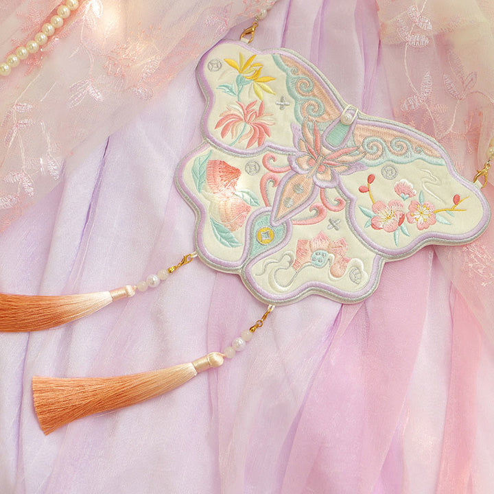 Buddha Stones Luck Stickerei Lotus Koi Fisch Kaninchen Blume Hanfu Tasche Umhängetasche Umhängetasche - Schmetterlingsblume - image 19