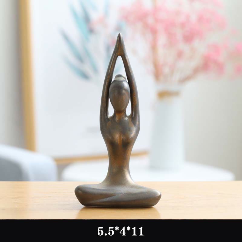 Abstrakte Yoga-Meditationsübung, Keramik, spirituelle Figur, Skulptur, Dekoration - Gold - Hände dehnen - image 12