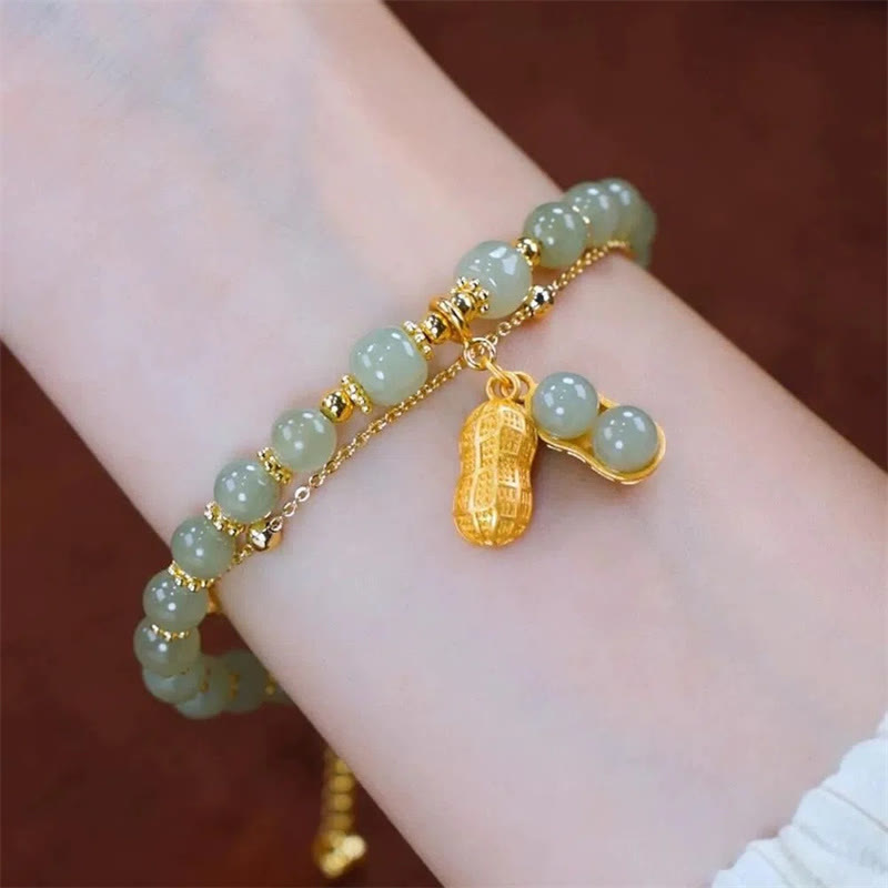 Perlenarmband mit Buddha Stonesn, Jadeblatt, Ginkgo-Tulpe, Erdnuss-Fu-Charakter, Glücksperlen - image 17