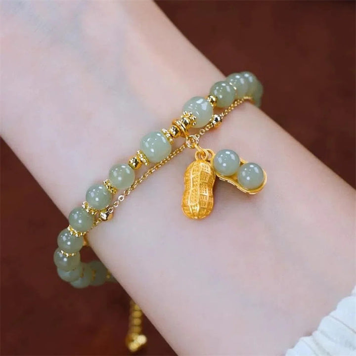 Perlenarmband mit Buddha Stonesn, Jadeblatt, Ginkgo-Tulpe, Erdnuss-Fu-Charakter, Glücksperlen - image 17
