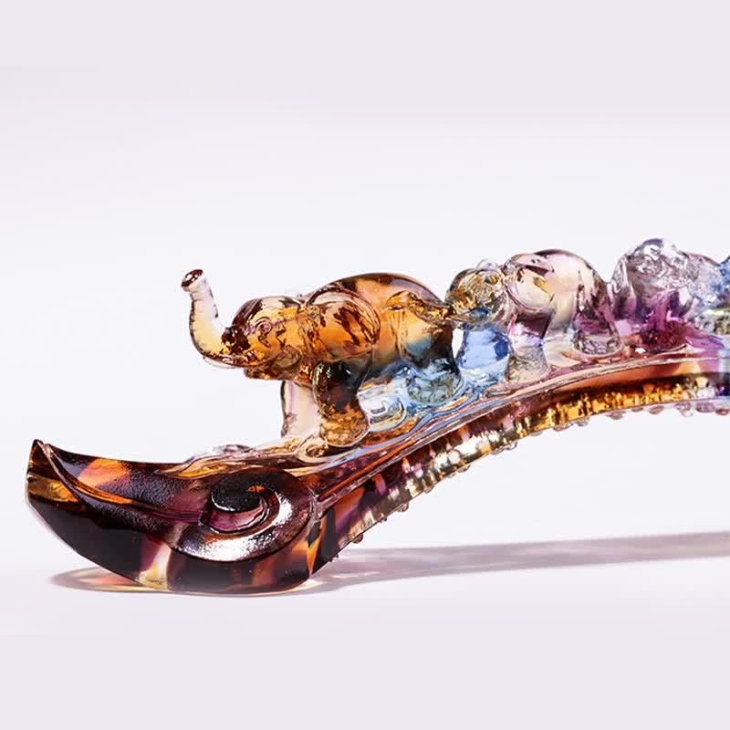 Handgefertigtes Liuli-Kristall-Ruyi-Elefant-Kunststück, Heimdekoration mit Kristallsockel - image 12