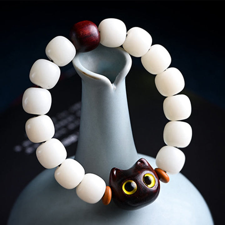 Buddha Stones, natürliches Bodhi-Samen-Armband, kleines Blatt, rotes Sandelholz, Ebenholz, süße Glückskatze, Weisheitsarmband - image 4