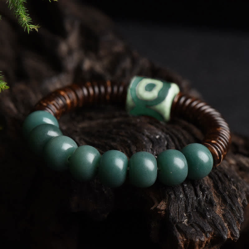 Tibetisches Cyan Bodhi Seed Dzi Perlen-Kokosnussschalen-Armband, das böse Geister fernhält