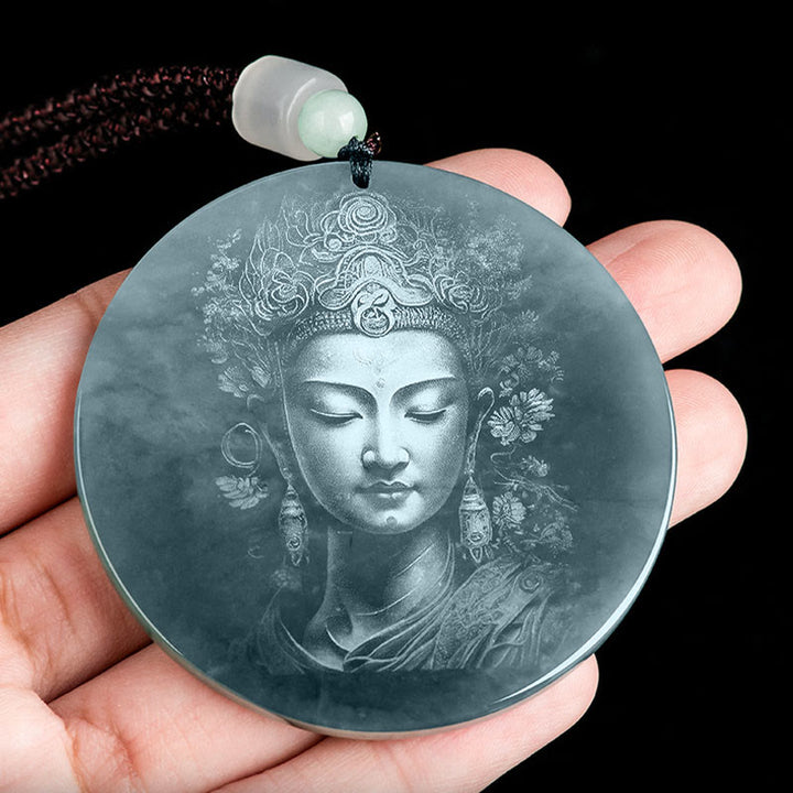 Buddha Steine Kwan Yin Avalokitesvara Jade Fülle String Halskette Anhänger