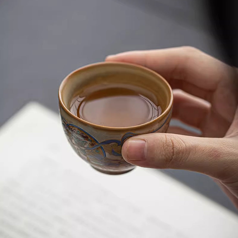 Buddha Stones Dunhuang Flying Apsaras Gaiwan Sancai Teetasse aus Keramik, Kung Fu Teetasse mit Deckel