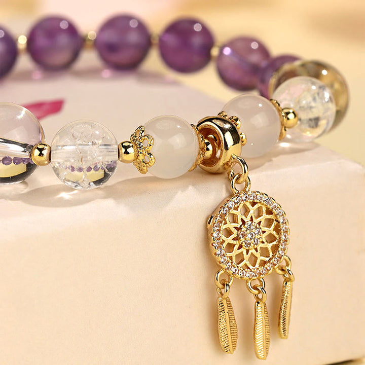 Buddha Stones Grüner Erdbeerquarz Amethyst Kristall Traumfänger Heilung Armband