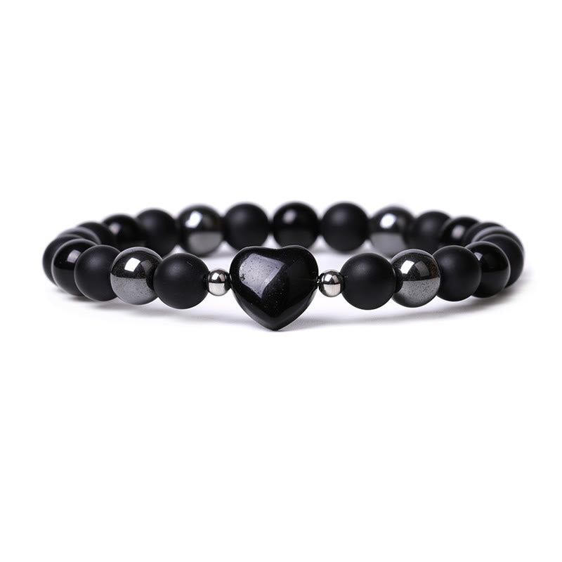 Buddha Stones Schwarzer Onyx Tigerauge Stein Kristall Liebe Herz Schutz Armband