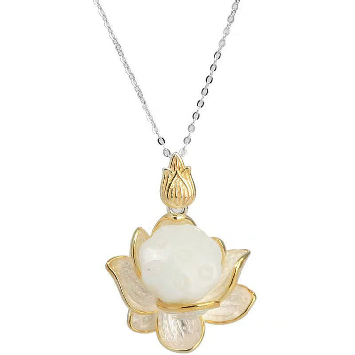 Weiß Jade-Lotusblumen-Glücks-Halskette - image 9