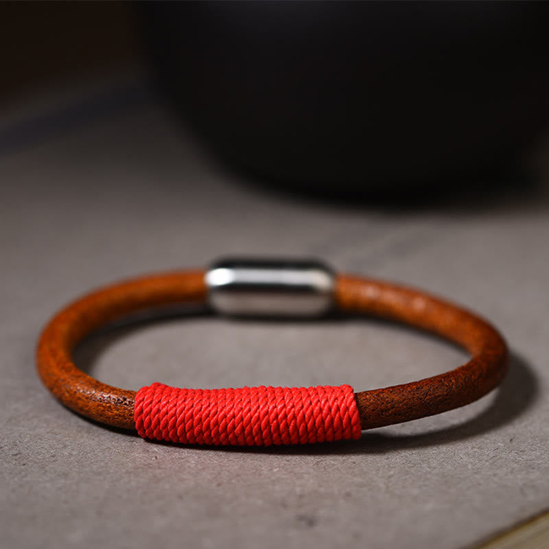 Armband mit Buddha Stonesn, tibetischem Leder, handgefertigt, fünf Elemente, Glücksgeflecht, Schnalle - Rot (Feuer) - 19 cm - image 13