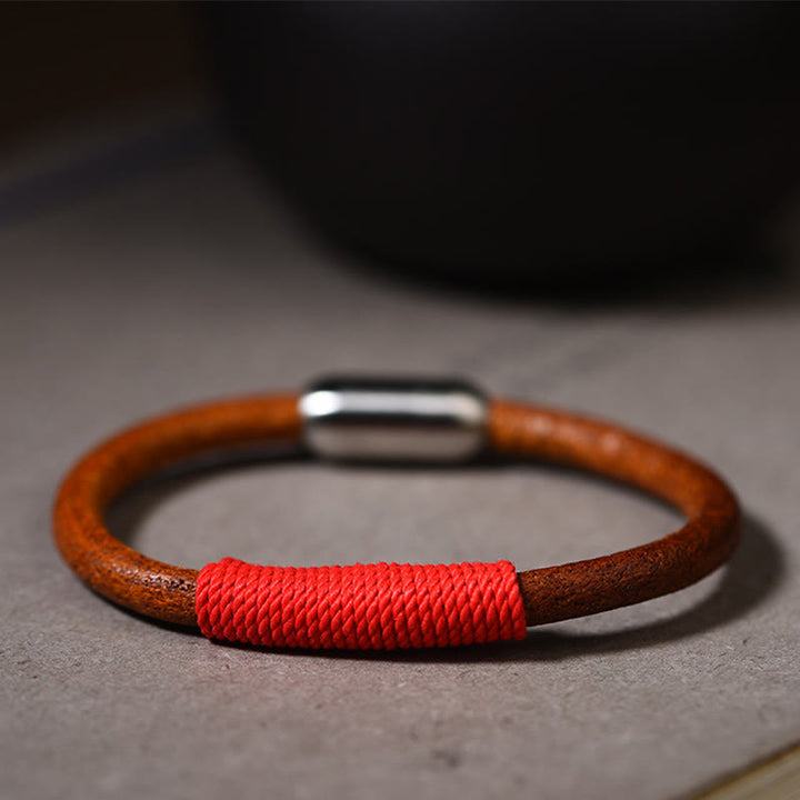 Armband mit Buddha Stonesn, tibetischem Leder, handgefertigt, fünf Elemente, Glücksgeflecht, Schnalle - Rot (Feuer) - 19 cm - image 13