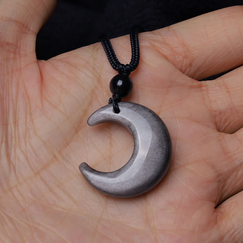 Buddha Stones Natürlicher Silberglanz Obsidian Selenit Kristall Halbmond Yin Yang Paar Schutz Halskette Anhänger - image 7