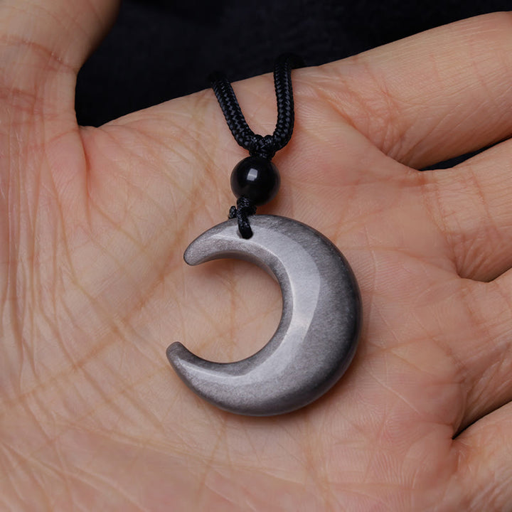Buddha Stones Natürlicher Silberglanz Obsidian Selenit Kristall Halbmond Yin Yang Paar Schutz Halskette Anhänger - image 7
