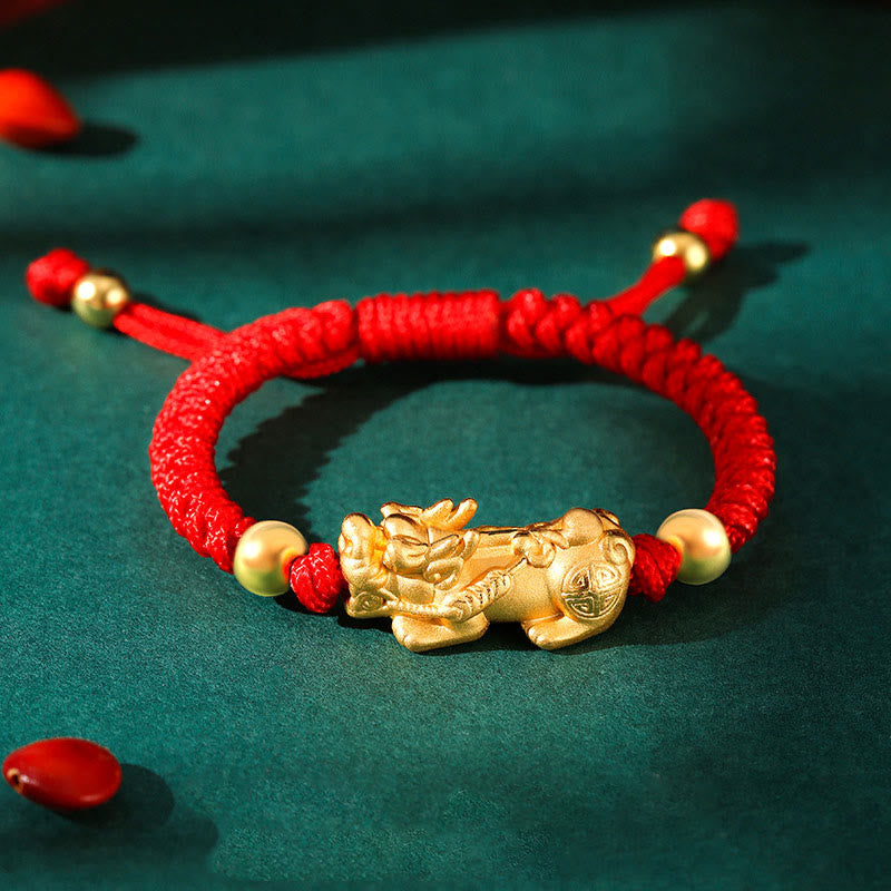 Buddha Stones 999 Sterling Silber PiXiu Wealth King Kong Knotenschnur geflochtenes Kinder-Kind-Armband - 999 Sterling Silber Golden PiXiu - Rotes Seil (Armbandgröße 12+4cm) - image 5
