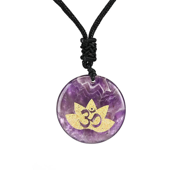 Buddha-Steine, OM-Lotus-Symbol, verschiedene Kristalle, Amethyst, Tigerauge, Heilung, Halskettenanhänger