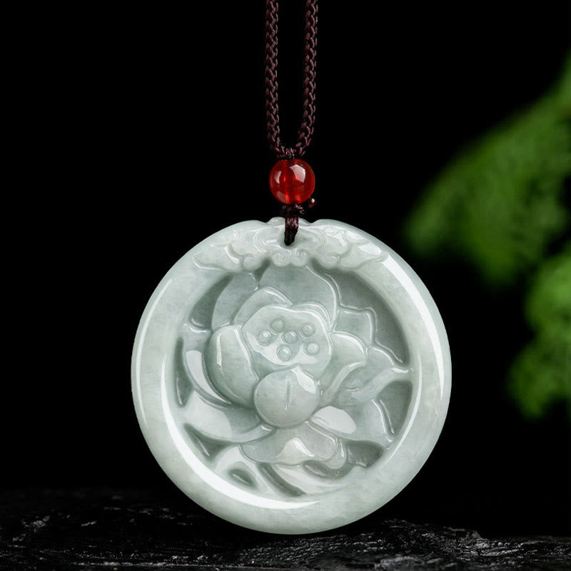 Buddha Stones, natürliche Jade, Lotusblume, geschnitzter Wohlstands-Halskettenanhänger - image 9