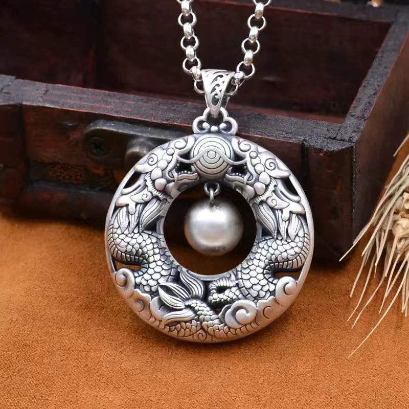 Buddha Stones Double Dragon Playing Bead Kupfer Schutz Halskette Anhänger - image 4