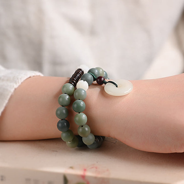 Buddha Stones Cyan Bodhi Seed Lotus Jade Peace Buckle Wisdom Double Wrap Armband - image 4