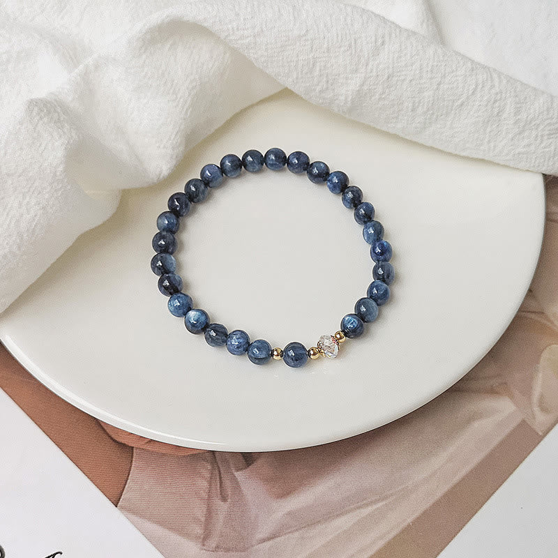 Buddha Stones Heilarmband, Kupfer, 14 Karat vergoldet, Aquamarin , Weiß Kristall , Weiß Achat, blauer Kristall