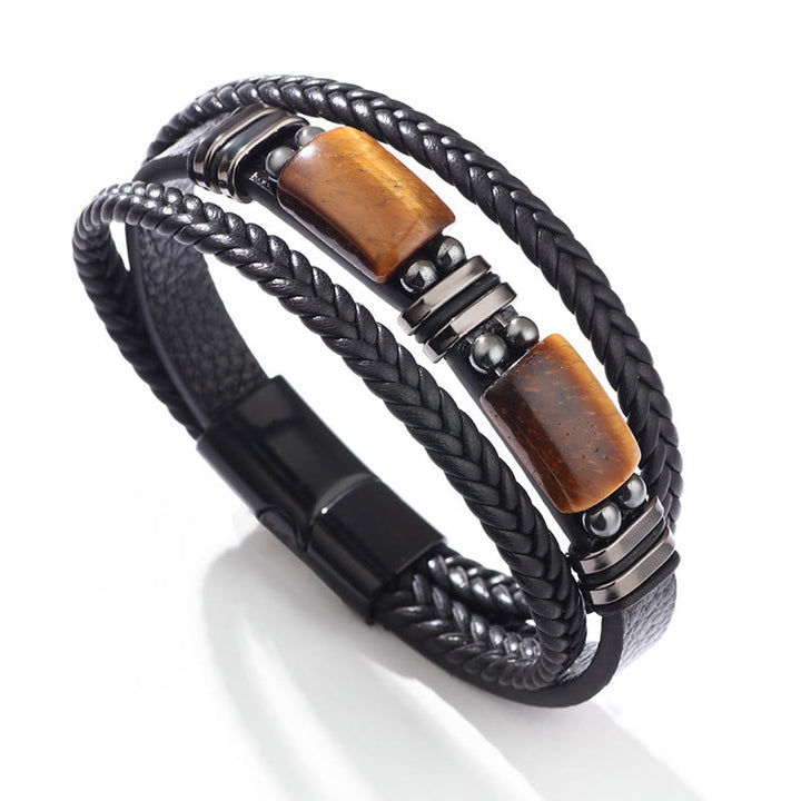 Buddha Stones Tiger Eye Power Magnetschnalle Mehrschichtiges Lederarmband - Zwei Tigeraugensteine - 19-21 cm - image 4
