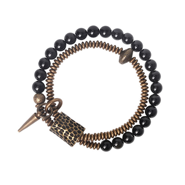 Buddha Stones Regenbogen-Obsidian-Kupfer-Doppelschicht-Armband zur inneren Friedensheilung