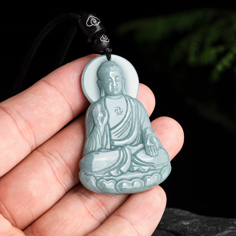 Buddha Stones Amitabha Buddha natürliche Jade Lotus Amulett Mitgefühl String Halskette Anhänger - image 3