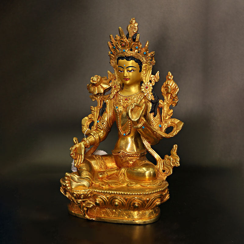 Bodhisattva Tara Chenrezig Vierarmiger Avalokitesvara-Schutz, Kupfer vergoldete Statuendekoration - image 1