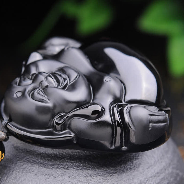 Halskette mit Anhänger „Lachender Buddha“ aus schwarzem Obsidian von Buddha Stones - image 6