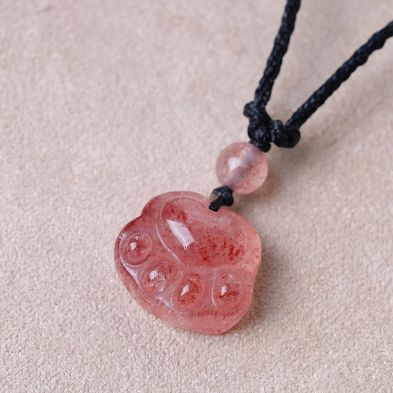 Buddha Stones Erdbeerquarz Schöner Katzenpfotenkrallen-Heilungskettenanhänger - image 3