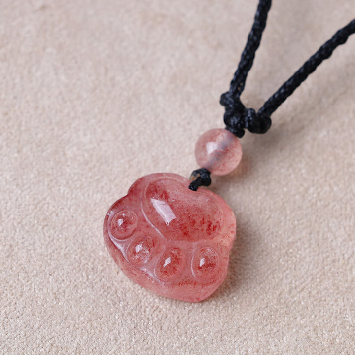Buddha Stones Erdbeerquarz Schöner Katzenpfotenkrallen-Heilungskettenanhänger - image 3